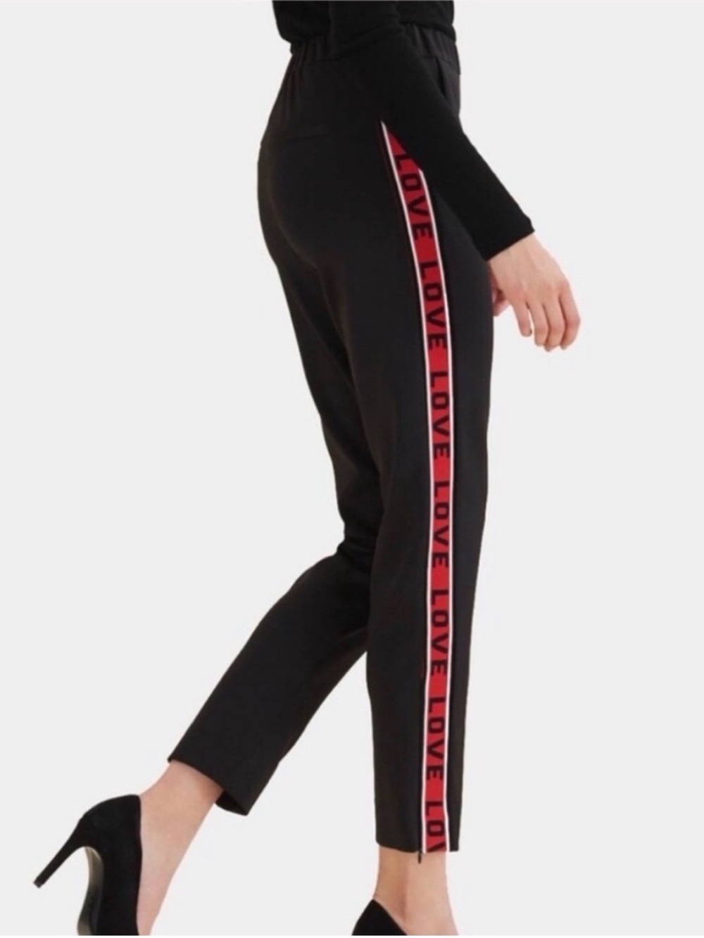 Maje Poly Striped Love Track Pant Trousers in Black & Red, Women’s size 2